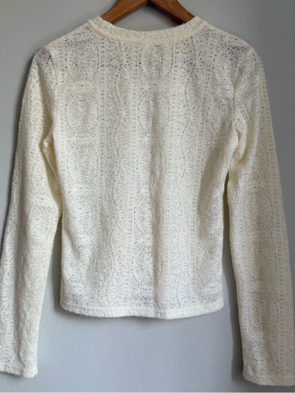 Commense Cream Lace Knit Long Sleeve Sweater Size M Women’s Plover Ivory Crew - Picture 4 of 13